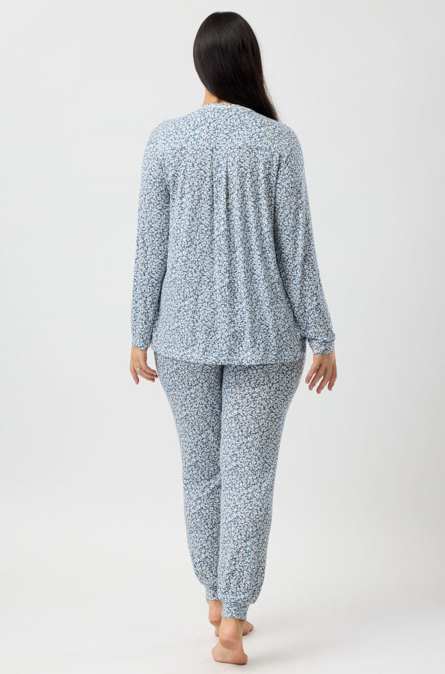 Petals Floral Viscose Jersey PJ Set - Slate Grey