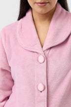 YUU Aurelia luxury fleece bed jacket in blush with shawl collar, soft and cozy sleepwear for relaxing nights.