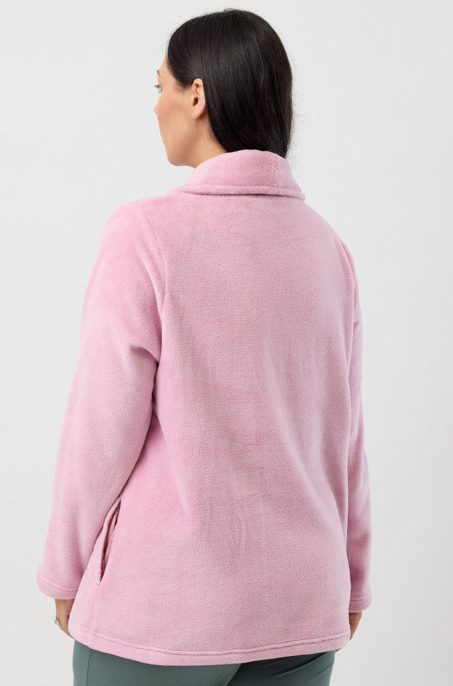 Aurelia Luxury Fleece Bed Jacket Blush - Shawl Collar L
