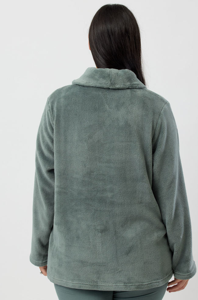 Olive green fleece bed jacket with shawl collar from YUU, size S