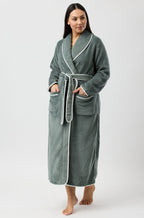 Olive green Ella dressing gown in size XL, featuring a wrap design, soft fabric, and comfortable fit by YUU
