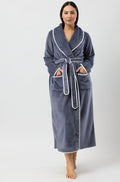 Slate gray soft polyester dressing gown with satin trim, available in XL from YUU