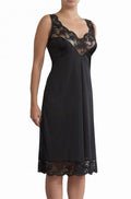 Black full slip with built-up shoulders, available in sizes 12, 14, and 16 by Brandella.