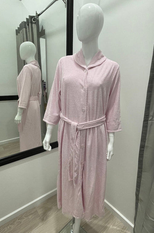 Jeanne Button Dressing Gown (Pink) Sizes S & XL only