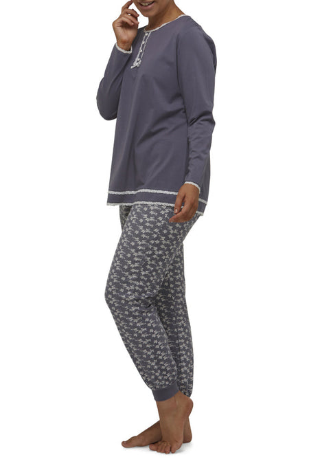 Ava Check Pant with Henley Tee (Charcoal)