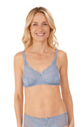 Sky blue wirefree bra by Amoena in A cup, featuring soft fabric and seamless design for comfort.