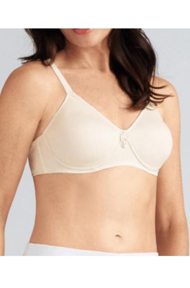 Off white wirefree bra by Amoena with soft fabric, adjustable straps, and options for A, AA, and B cup sizes.