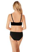Kyra wirefree bra in black and nude, featuring a comfortable design by Amoena, available in A cup sizes 10, 12, and 14.