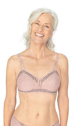 Pink and grey wirefree mastectomy bra with adjustable straps, size 18A, by Amoena.