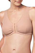 Nude wirefree crop top bra by Amoena with front opening design, suitable for everyday comfort and confidence.