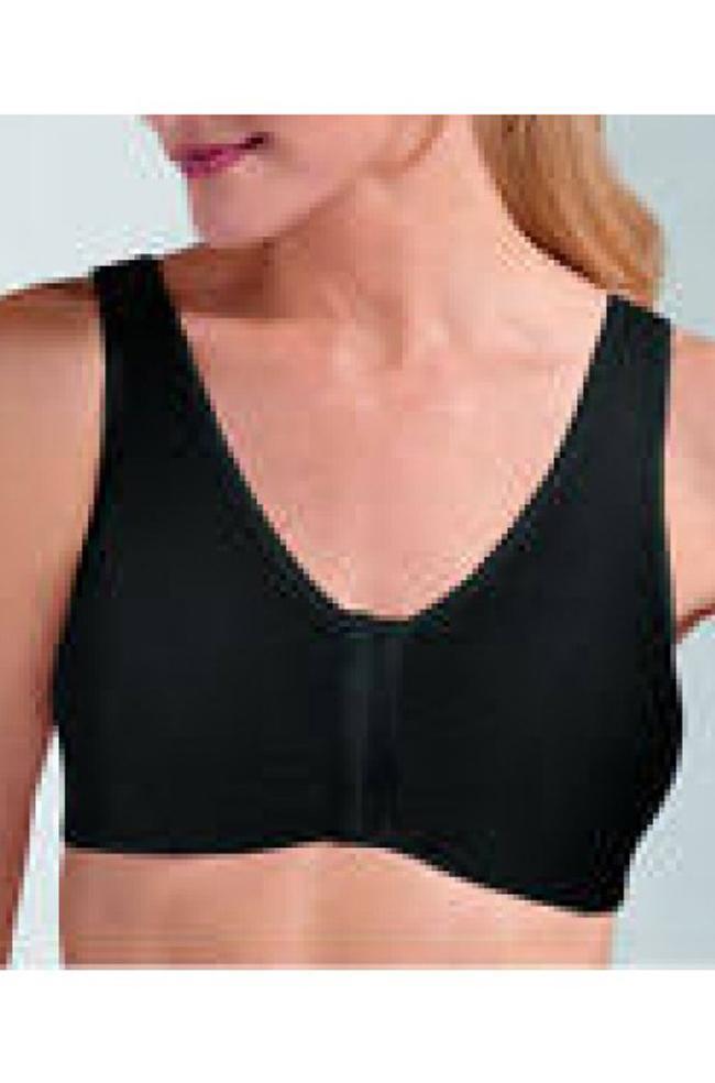 Nude wirefree crop top bra with front opening by Amoena, designed for comfort and support.