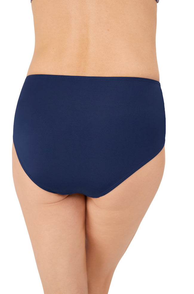 Indigo swim briefs for mastectomy support by Amoena, sized 8, featuring a sleek design and comfortable fit.