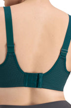 Berlei Prolite teal underwire sports bra for high-impact C-G cups, designed for support and comfort during active wear.