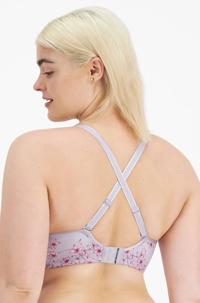 Berlei Lift & Shape underwire bra in lilac and pink with supportive D-cup design and smooth fabric for a flattering fit.
