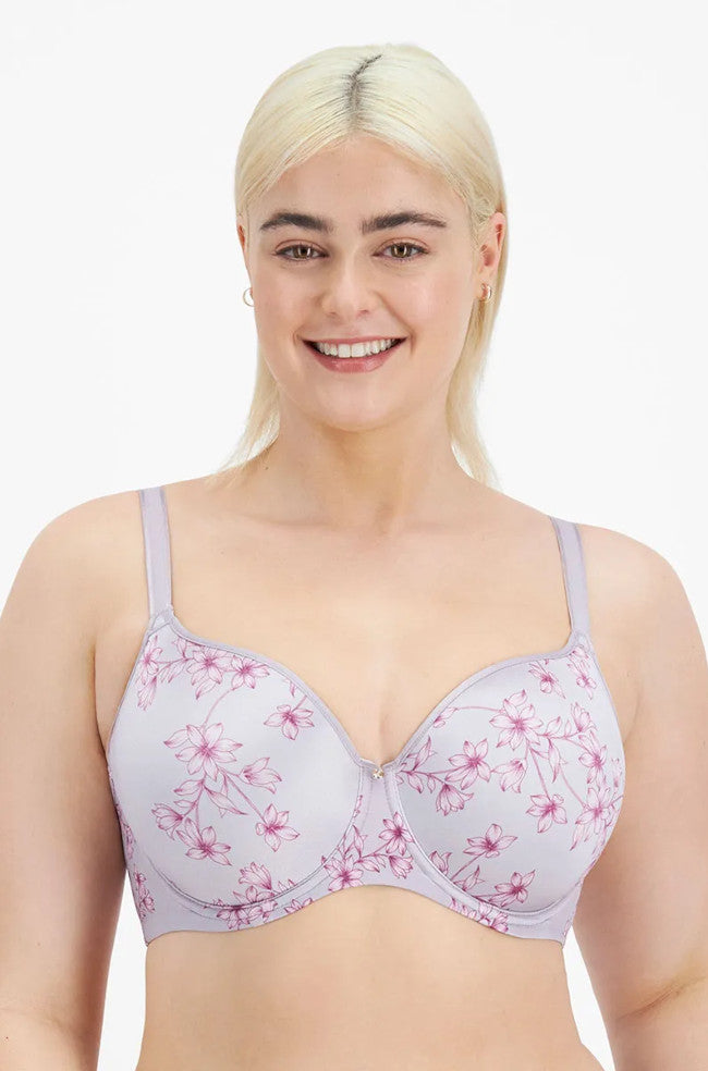 Berlei Lift & Shape Underwire Bra in Lilac and Pink with supportive D-cup design and molded cups.
