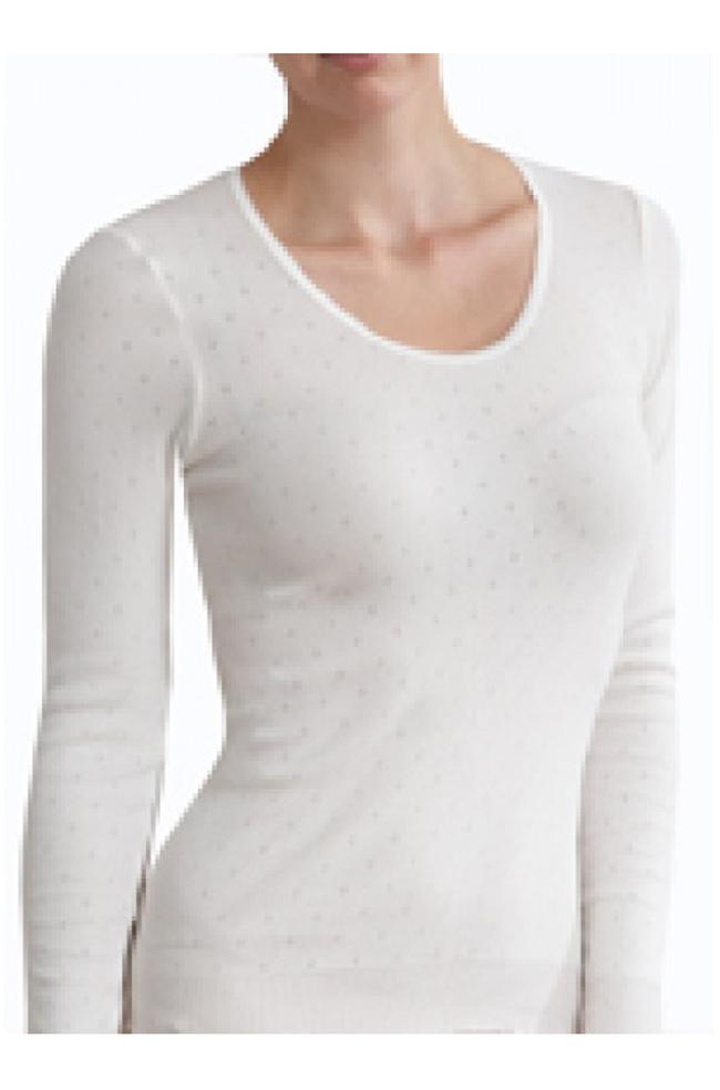 Ivory lightweight thermal long sleeve top with crew neck, made from nylon, polyester, and cotton by Brandella