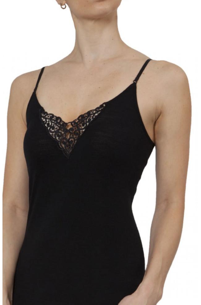 Pure Merino Wool Camisole Lace Insert (Black)  Available in size S only - Not Just Bras