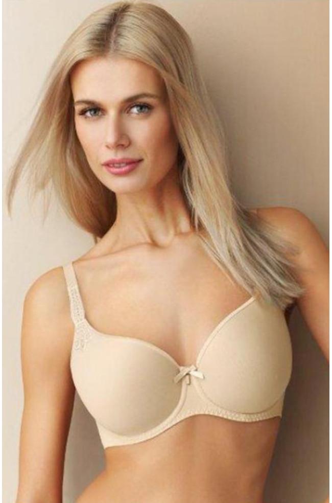 Nude Virginia UW TShirt Bra by Corin in smooth fabric, featuring D, DD, and E cup sizes.