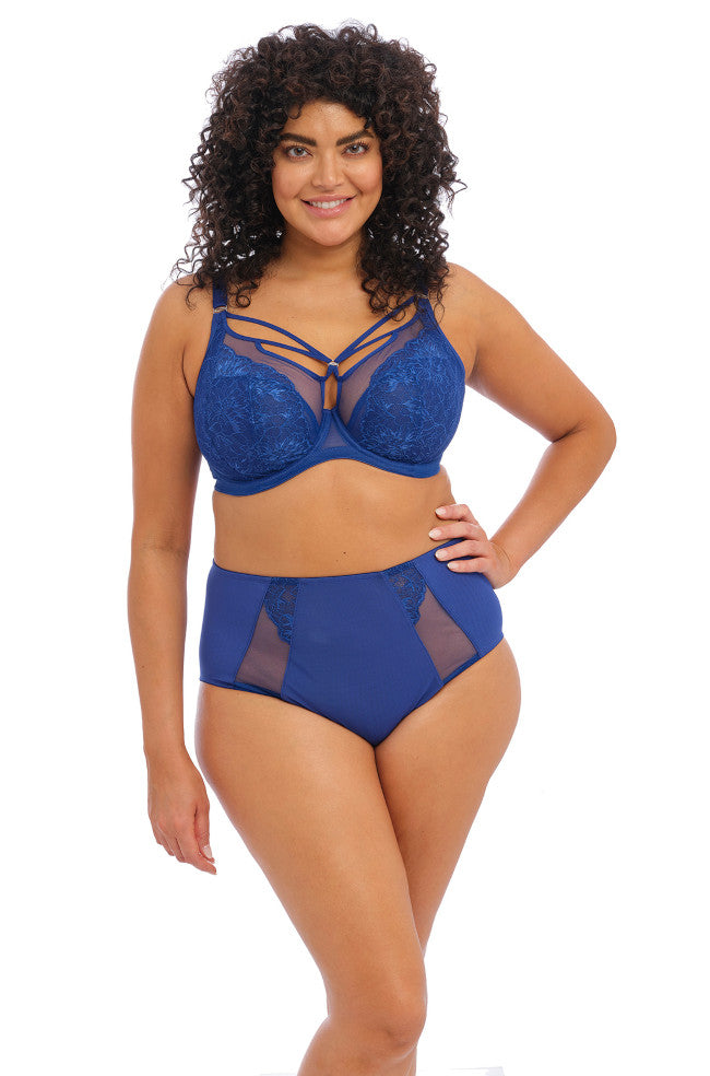 Lapis blue full brief underwear with floral lace detailing, Elomi Brianna collection, size 4L