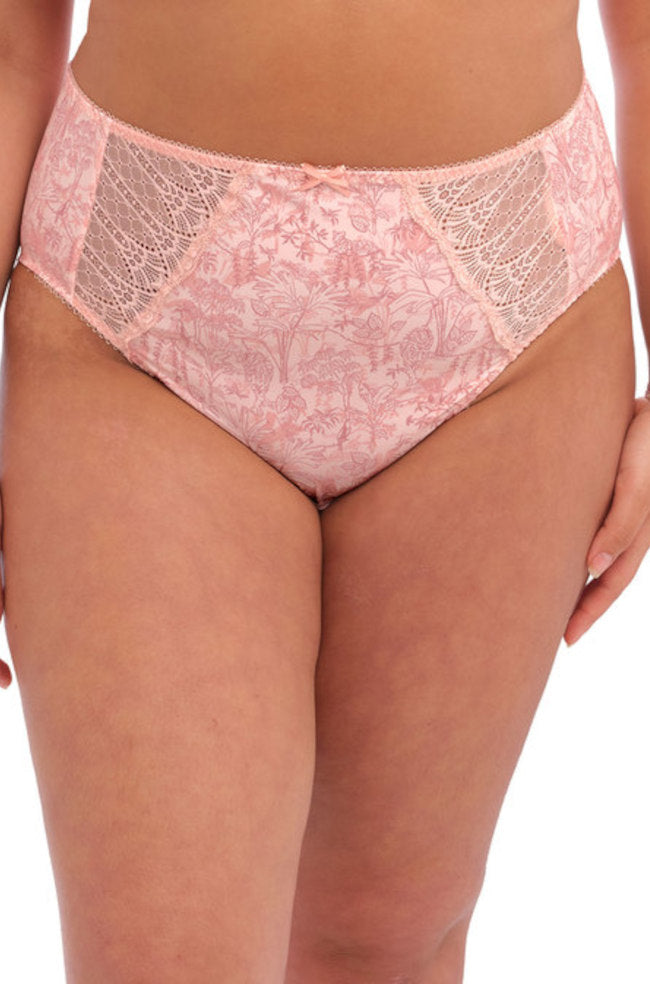 Elomi Mariella Full Brief in Peachy Tiger Print with lace detailing, size 4XL