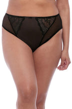 Elomi Charley black floral lace full brief underwear in size L, featuring high-waisted and comfortable design.