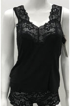 Black camisole with cutaway lace detailing, size 10, by Essence