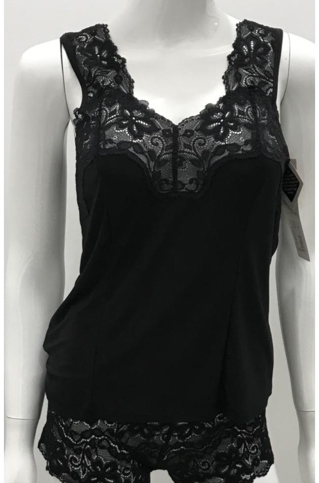 Black camisole with cutaway lace detailing, size 10, by Essence