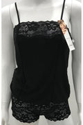 Black lace insert camisole from ESSENCE, size 10, designed for comfort and elegance in lingerie.