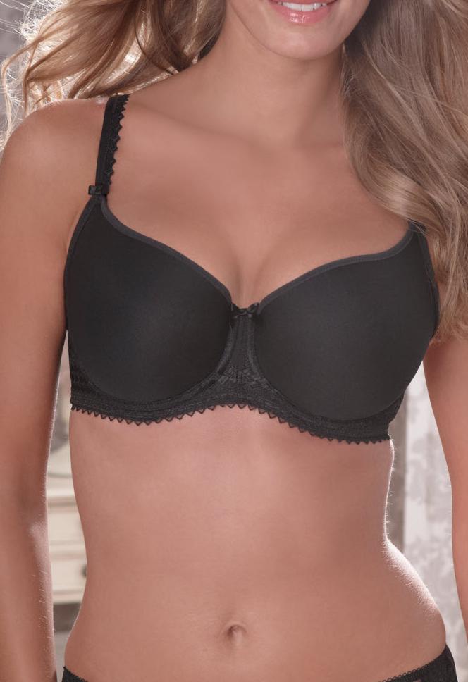 Fantasie Rebecca underwire moulded T-shirt bra in black, showing seamless cups and supportive design for D to G cups.