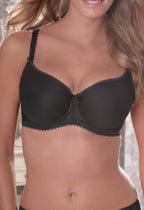 Fantasie Rebecca underwire moulded T-shirt bra in black, showing seamless cups and supportive design for D to G cups.