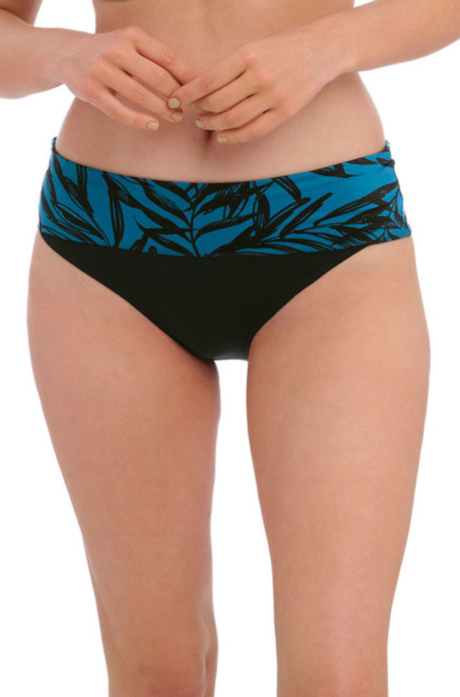 Fantasie blue-black fold over bikini brief with adjustable waist in XL size