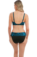Fantasie blue-black fold over bikini brief with adjustable waist, featuring stylish pattern and comfortable fit, size XL
