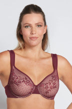 Grapewine smooth lace UW bra by Fayreform in size 10D, featuring contouring design and adjustable straps.