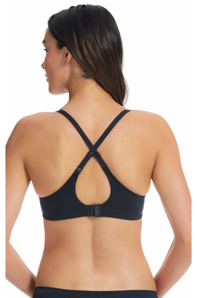 Black full coverage convertible bra with contouring design by Fineline, available in various E cup sizes.