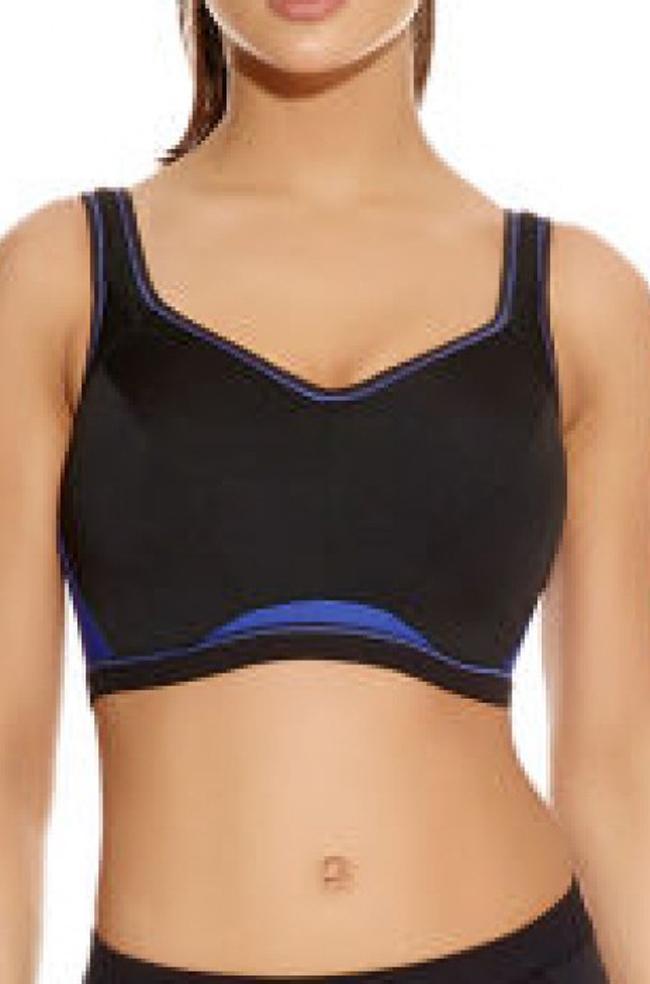Freya black violet UW crop top sports bra for DD-F cup sizes with supportive design and adjustable straps