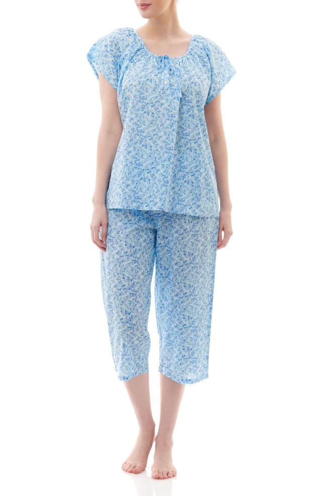 Blue floral short sleeve cotton pajama set in size 2XL by GIVONI, perfect for summer sleepwear.