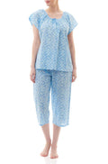 Blue floral short sleeve cotton pajama set in size 2XL by GIVONI, perfect for summer sleepwear.