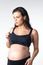 Black wirefree cotton maternity sports bra with A-frame support by Hot Milk