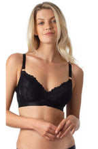 Black wirefree maternity bra by Hot Milk, featuring soft fabric and larger cup sizes FF-G available in multiple sizes.
