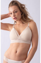 Shell pink triangle maternity bra by Hot Milk with magnetic drop cups, available in size 8D