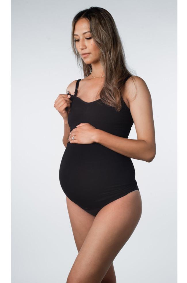 Black maternity camisole from HOT MILK, featuring adjustable straps and a comfortable fit