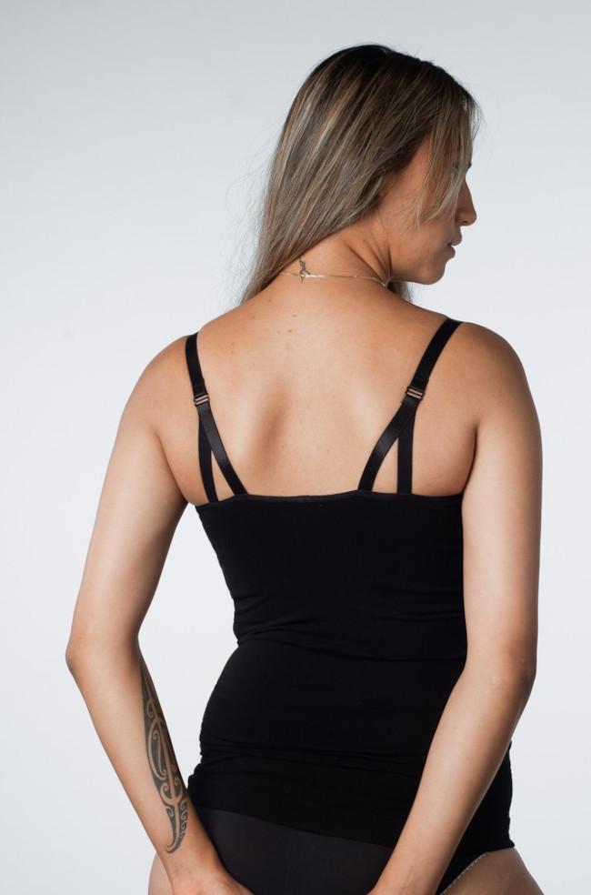 Black maternity camisole from HOT MILK, designed with smooth fabric and adjustable straps for comfort.