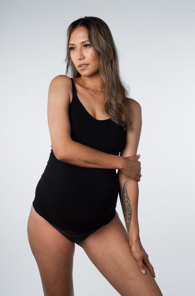 Hot Milk black seamless maternity camisole with shelf support and adjustable straps
