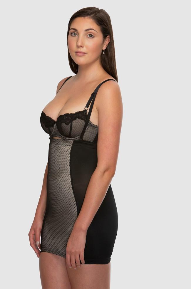 Black high waist shaping slip by Hush Hush, firm control, size 18, featuring adjustable straps for a customized fit.