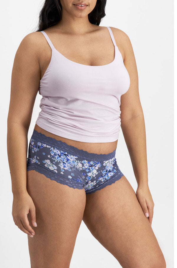 Dusty blue floral Jockey Parisienne boyleg brief, size 16, showcasing soft fabric and comfortable fit.