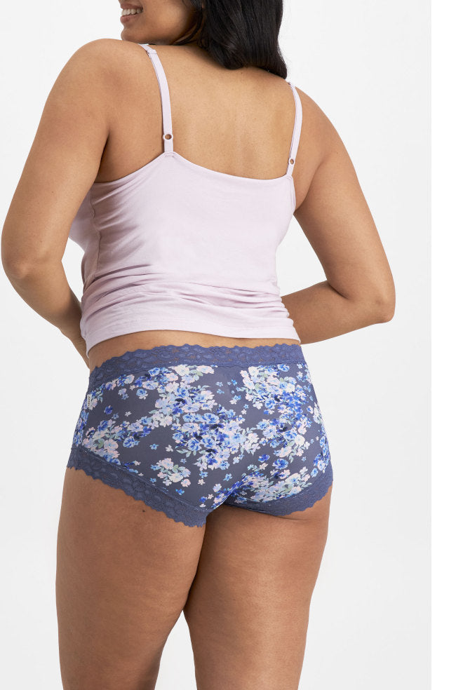 Dusty blue floral JW Parisienne boyleg brief by Jockey, size 16, featuring a comfortable fit and stylish design.