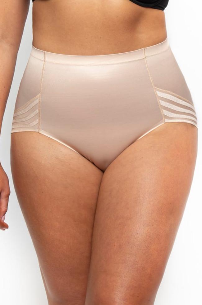 Nude high-waisted shaping brief with tummy control by LaSculpte, featuring a bonded waistband for a smooth fit.