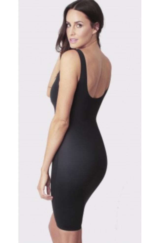 Lightweight black and nude reversible shaping slip by LaSculpte for tummy control and body contouring.