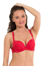 Lingadore Daily Tee Shirt Underwire Gel Bra in red with scalloped lace, featuring smooth cups and supportive design.