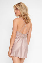 Bark brown silky polyester lace chemise with adjustable straps by Lingadore, size XS